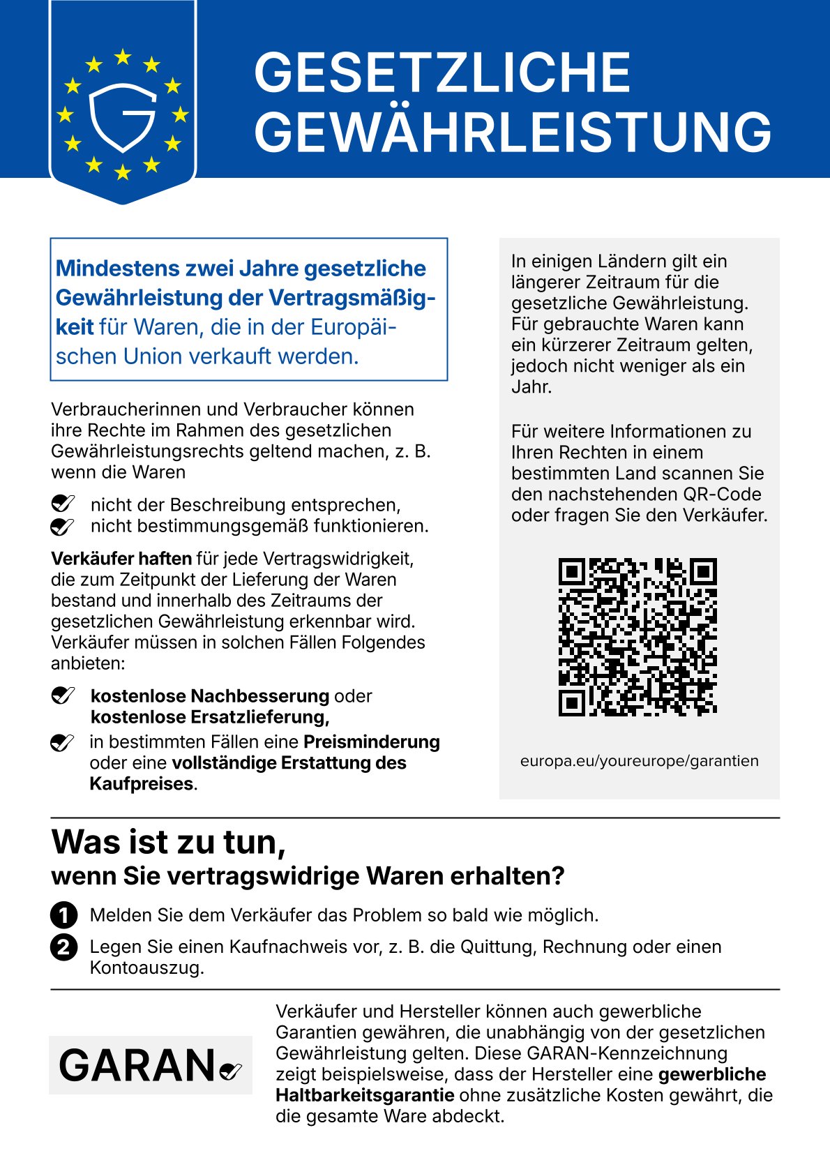 Ihre gesetzlichen Gewährleistungsrechte